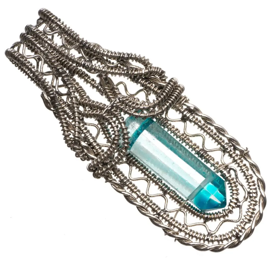 Натуральная окрашенная синяя аура кварцевый уникальный кулон ручной работы из