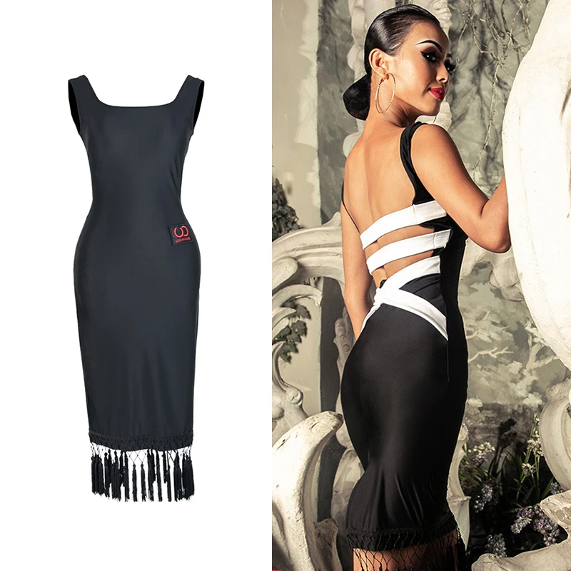 Сексуальное платье для латинских танцев женщин с открытой спиной танго Самба