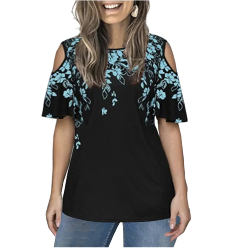 

2020 New Large Size Women Blouse Casual Short Sleeve o Neck Blouse Female Summer Sexy Off Shoulder Floral Print Shirts Plus Size