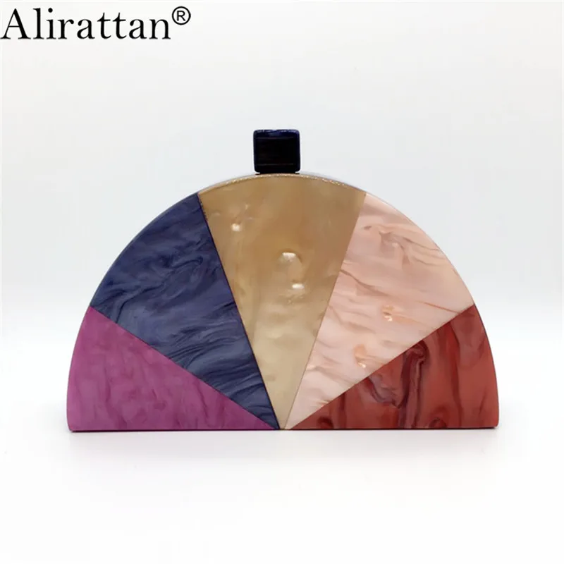 

Маленькие акриловые полукруглые клатчи контрастных цветов для женщин, Новинка лета 2021, модные роскошные брендовые дамские сумочки