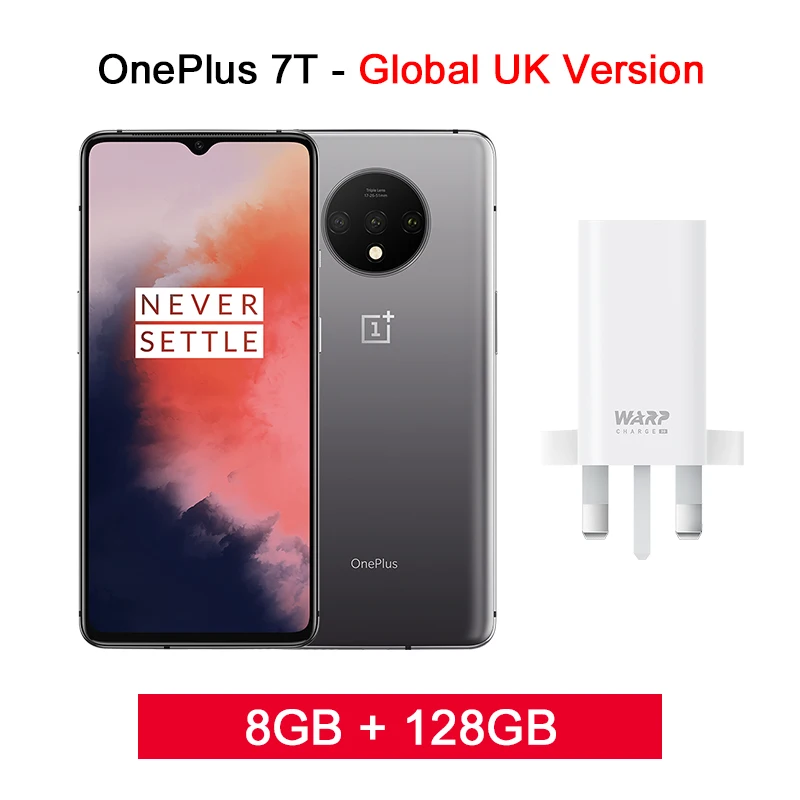Смартфон OnePlus 7 T 7 T Snapdragon 855 Plus с глобальной прошивкой, Восьмиядерный процессор 6,55 дюйма, 90 Гц, AMOLED экран, 48мп, тройная камера, 30 Вт, NFC, Android 10 промо-код newyear1200 / newyear600 - Цвет: UK 8G 128G Silver