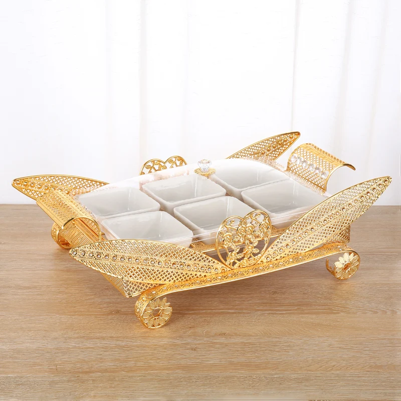 Роскошный металлический поднос для еды сухих фруктов сервировки поддон хранения