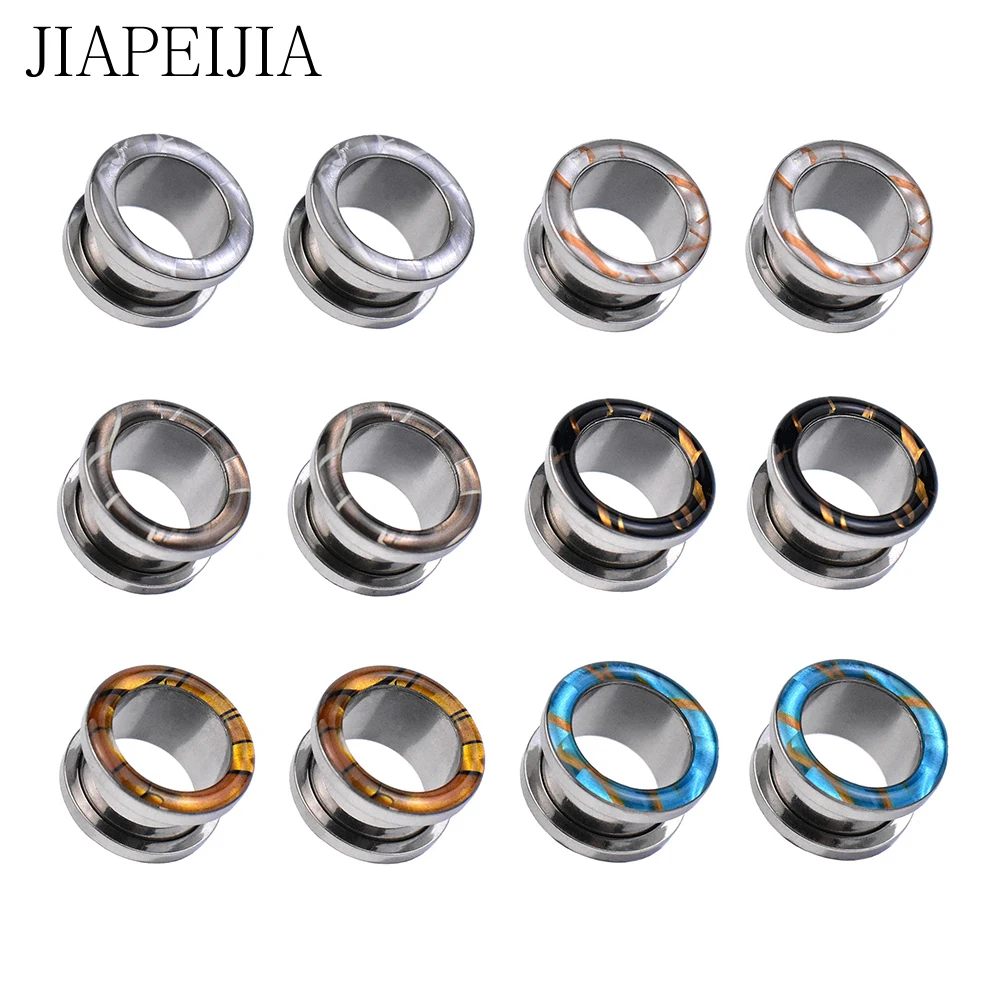 

3-30mm Multicolor Stripe Hollow Ear Gauges Tunnels and Plug Stainless Steel Ear Expander Studs Stretching Body Piercing Jewelry