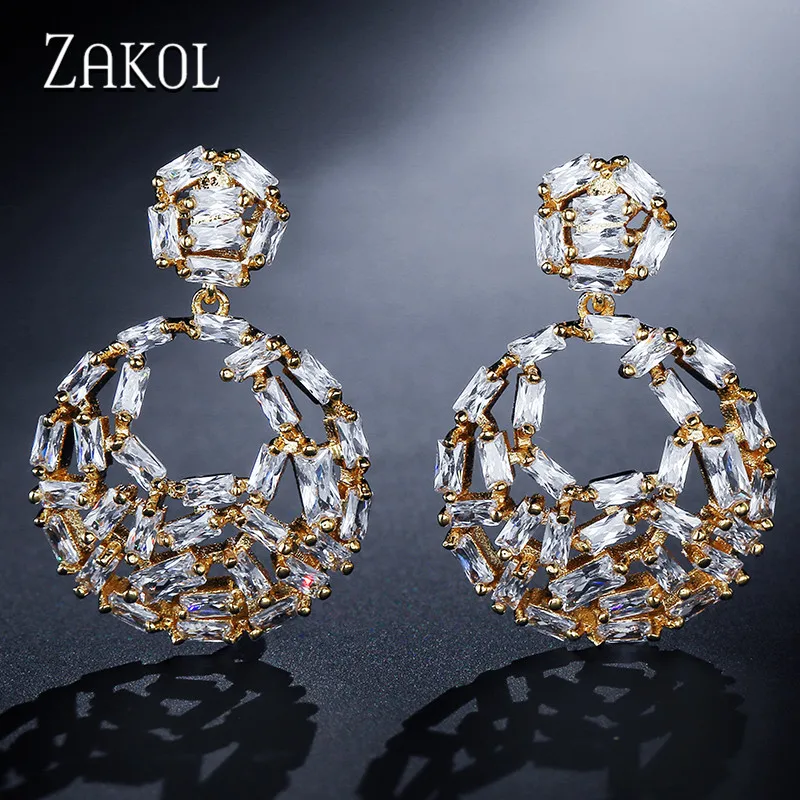 Женские серьги ZAKOL круглые с фианитом для свадебной вечеринки