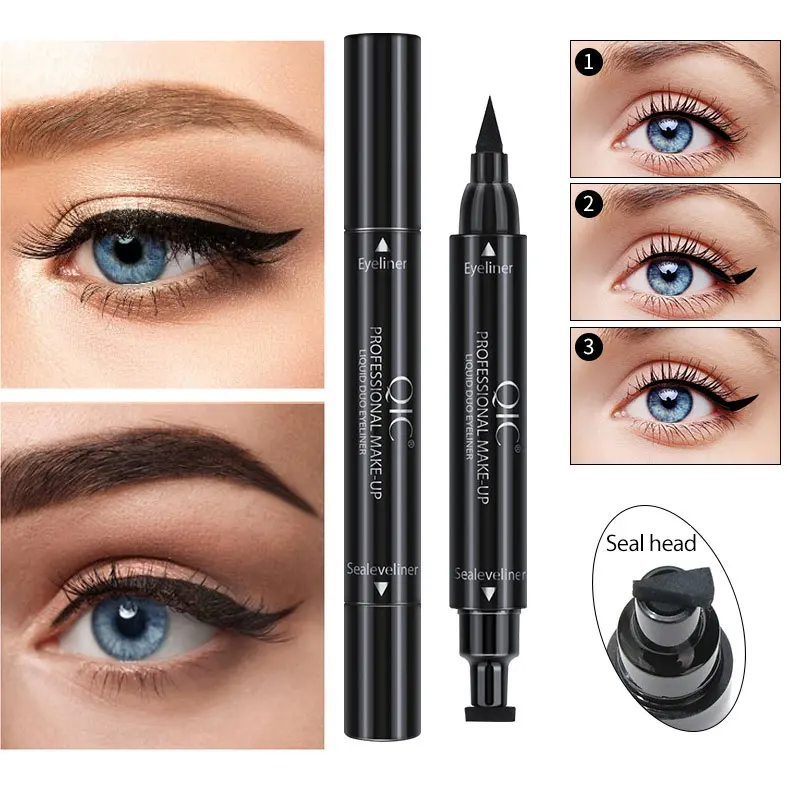 

QIC Seal Stamp Eyeliner Double-headed Triangle Wing Waterproof Non-faint Makeup Fast Dry Black Eye Liner Pencil Cosmetic TSLM1