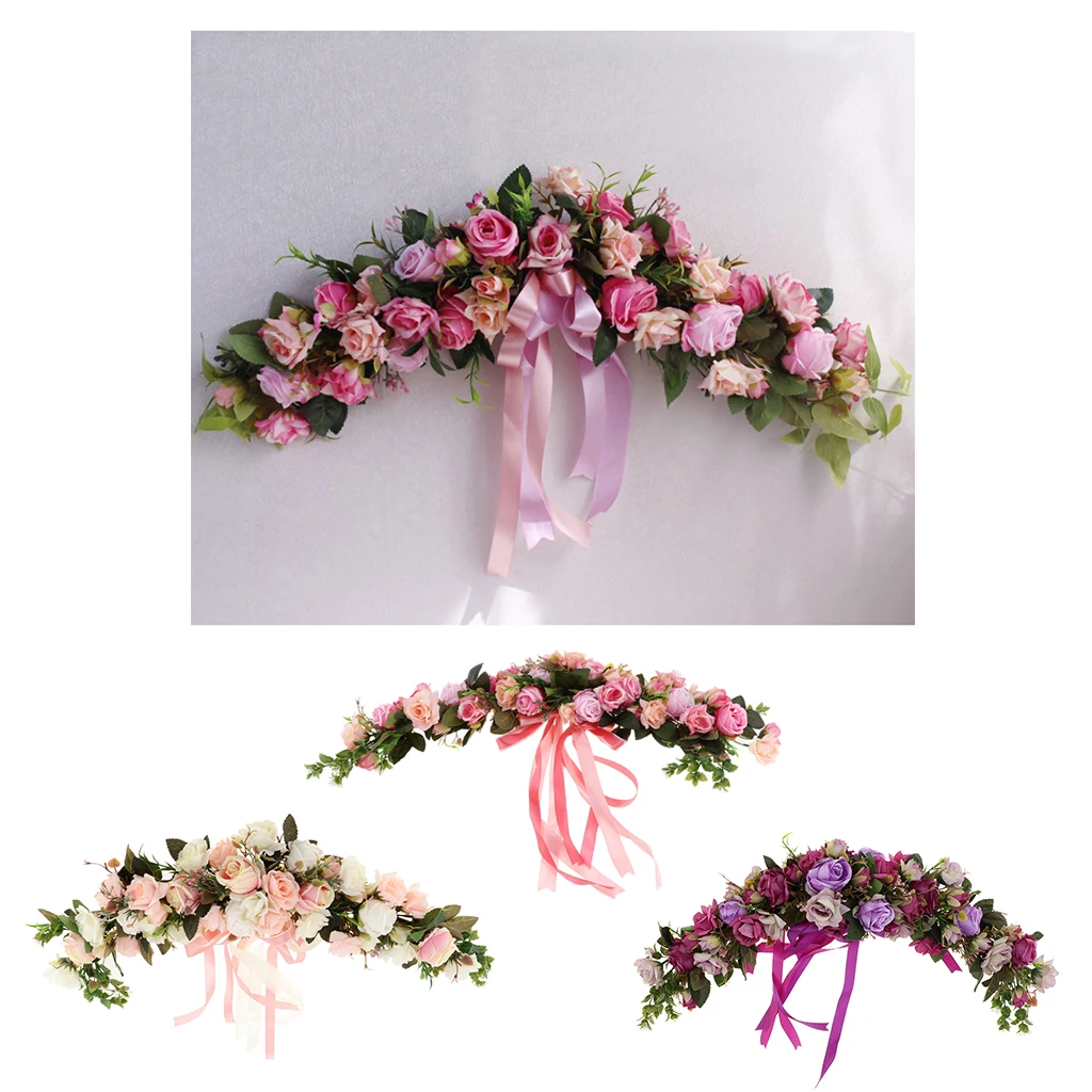 

Chic Silk Rose Flower Mirror Wall Door Wreath Ring Trim Wedding Rattan Leaves Blossom Garland