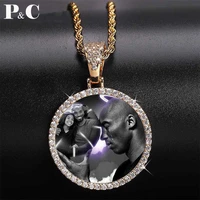 big circle custom photo memory medallions necklace pendant 4mm tennis chain cubic zircon mens hip hop personalized jewelry