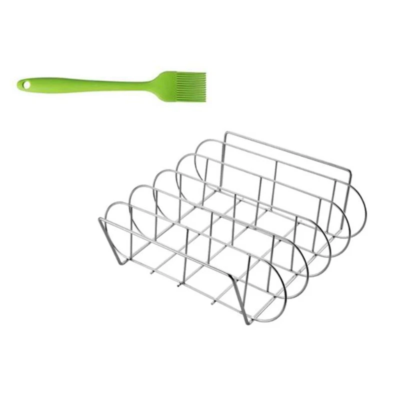 

Антипригарный гриль для барбекю, стеллажи для стейка для курения, подставка для гриля для барбекю, вмещает 4 ребра для гриля, с щеткой для гри...