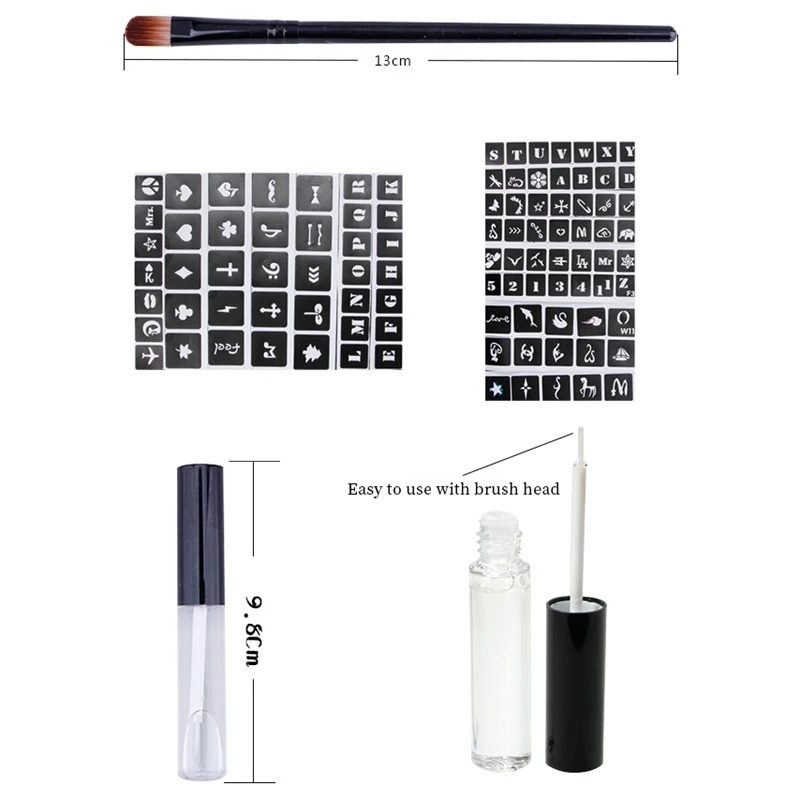 

98 Templates Set Flash Diamond Glitter Flash Powder for Temporary Tattoo Set Kids Face Body Painting Art Tools Suit