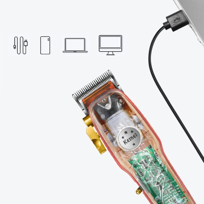 

Portable Cordless Hair Clippers Waterproof Clear Hair Clipper 4 Adjustable Speed Rechargeable for Barbers Home Use