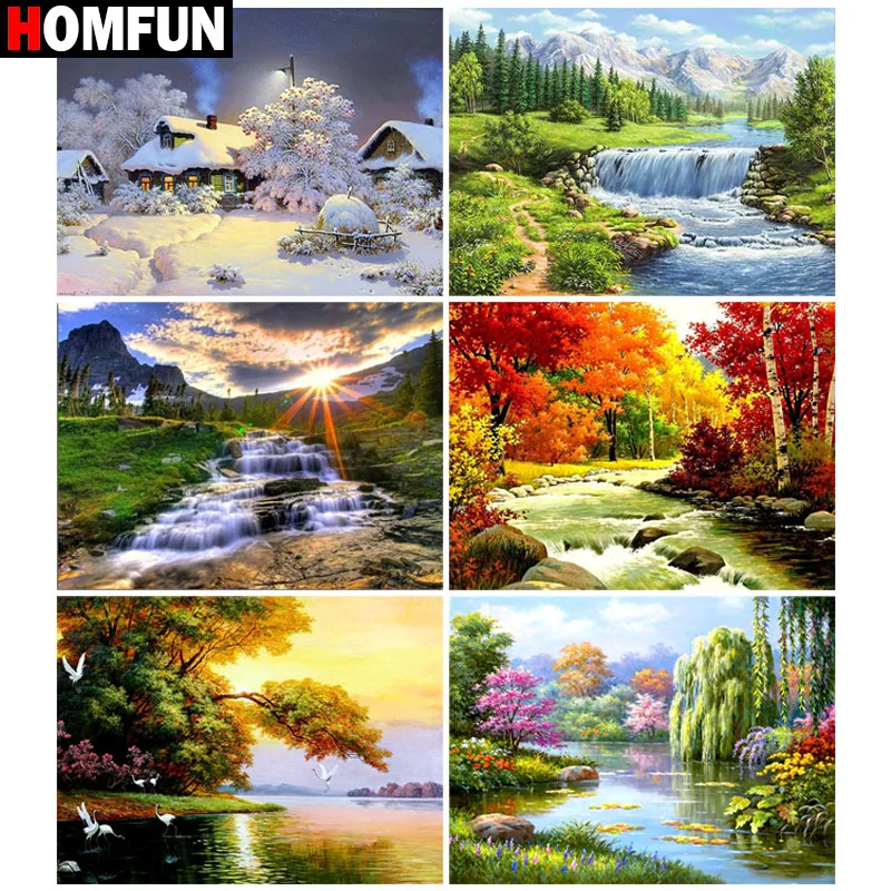 

5d алмазная живопись HOMFUN, полноразмерная/круглая картина «пейзаж, озеро, лес», алмазная вышивка «сделай сам», домашний декор