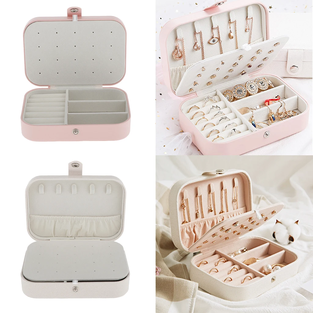 

2 Pcs Portable Travel Jewelry Box Organizer Jewelry Ornament Storage Case Holder with Double Layer Jewelry Display