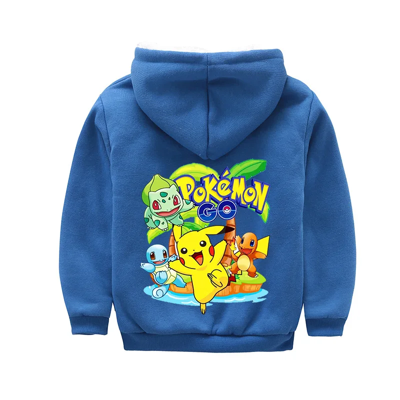 От 2 до 14 лет 2019 г. Зимние толстовки с капюшоном pokemon go Детская куртка на молнии