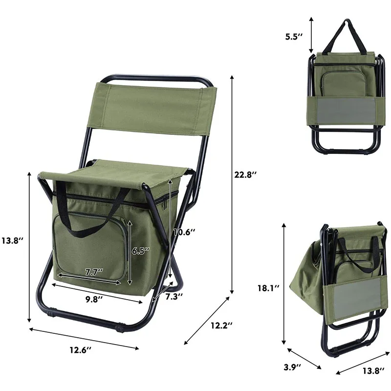 Beste Draagbare Opvouwbare Camping Stoel Met Koeltas Compact Vissen Stoel Lounge Reizen Stoelen Voor Outdoor Schetsen Met Rugleuning