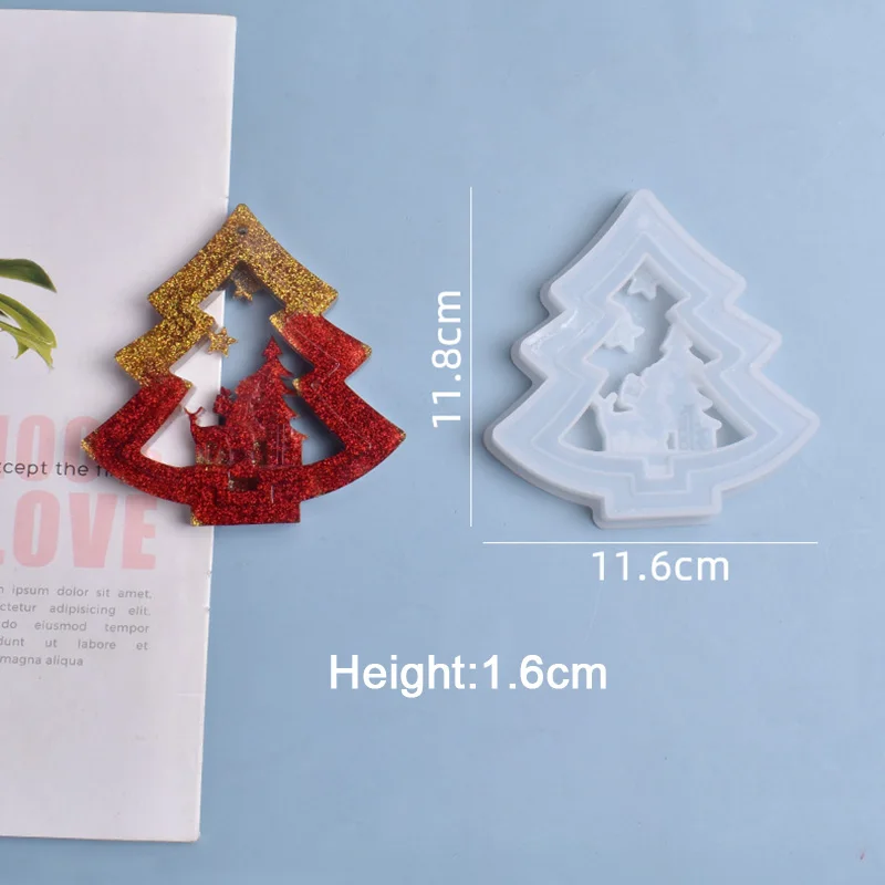 

DIY Resin Crystal Epoxy Mould Listed Christmas Tree Elk Pendant Bag Decoration Resin Silicone Mould