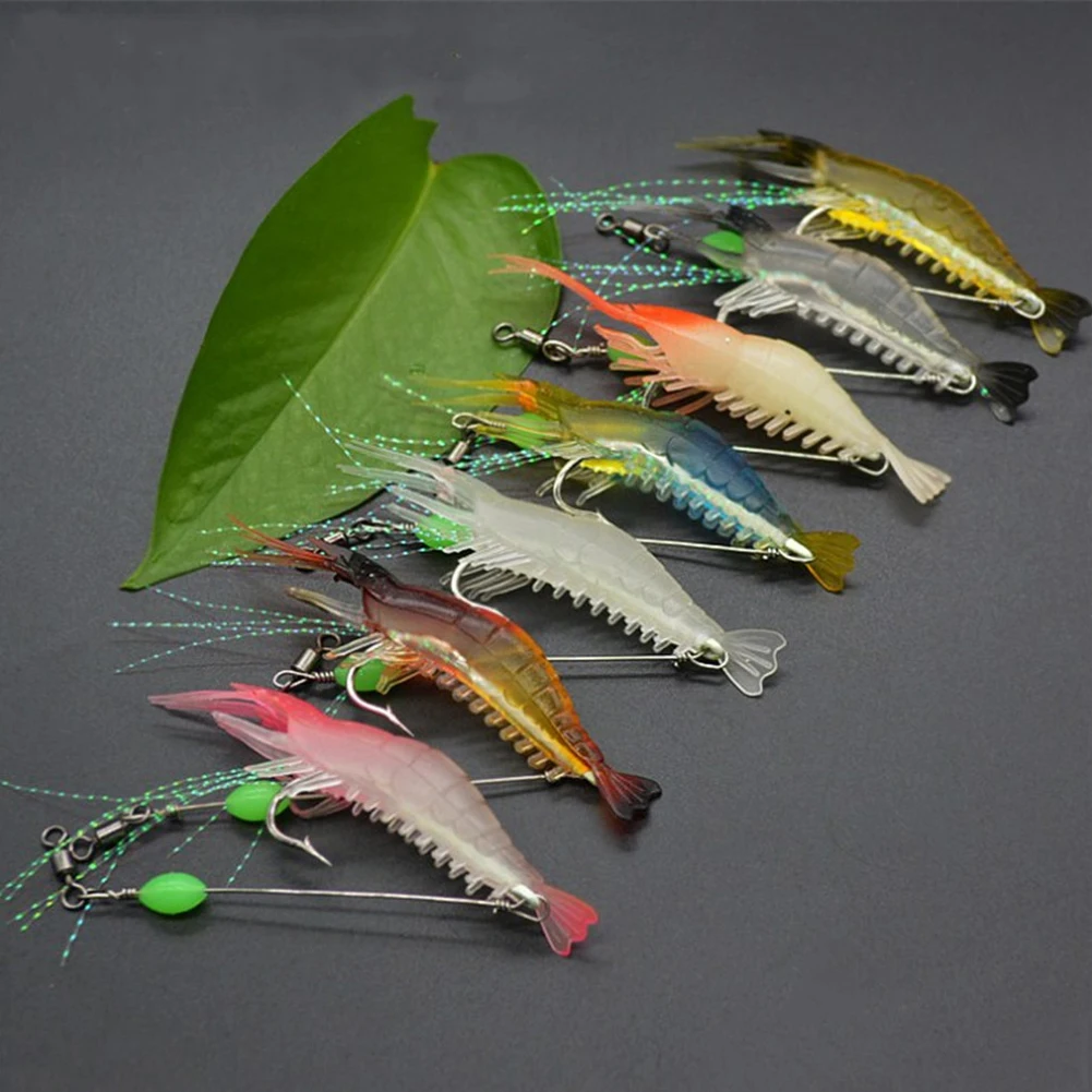 7Pcs/Lot 8cm 5g Luminous Shrimp Silicon Soft Artificial Bait With Hooks Swivels Tackle Shrimp Lure Carp Fishing