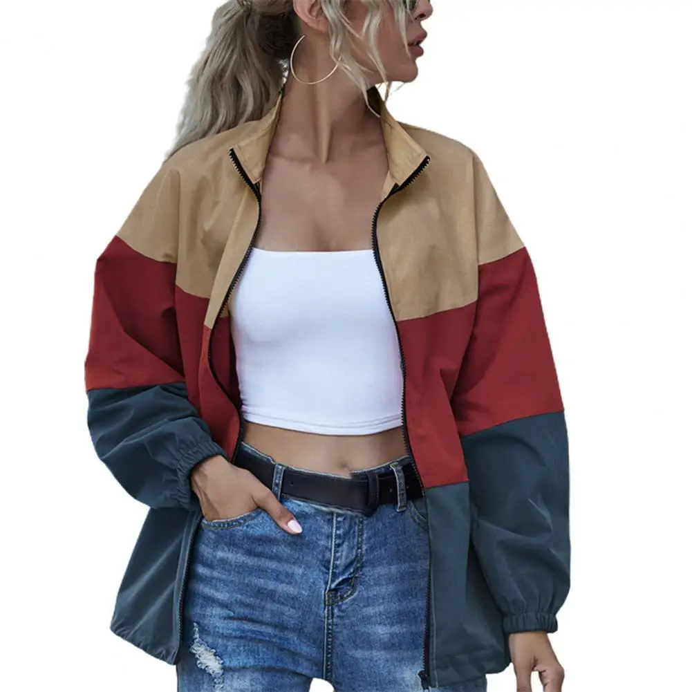 

Korean Style Women Jacket Going Out Color Block Cardigan Lady Jacket Loose Windbreaker Women Jacket