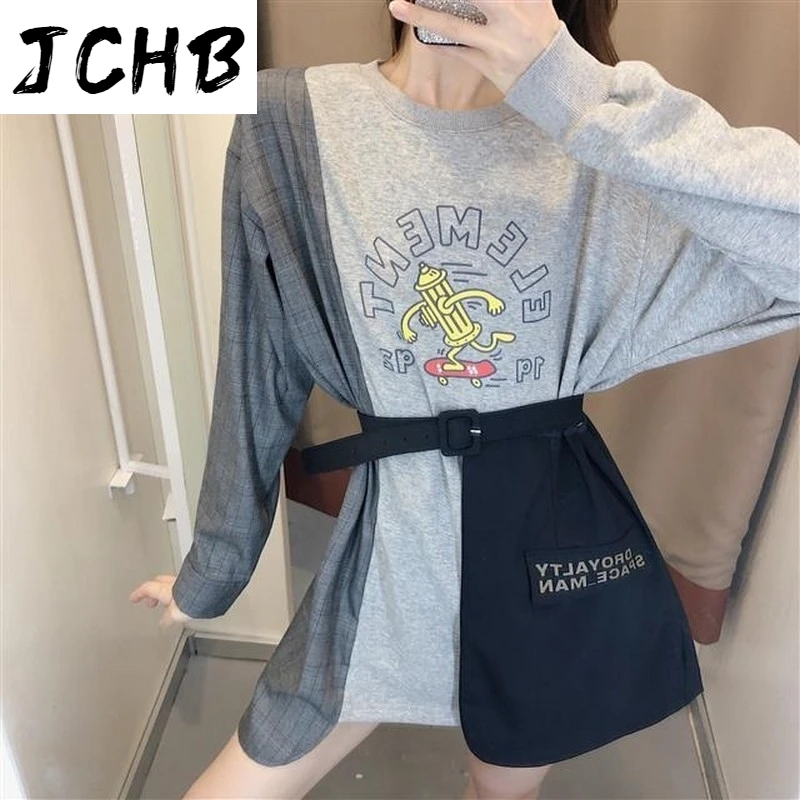 

2021 Long Sleeve Sweatshirts Pullover Women Spring New Loose Korean Design Sense Letter Printed Two Choice Wear Pullover Tops