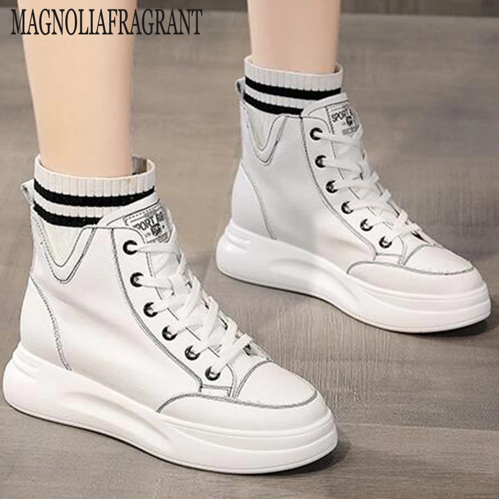 Женские ботинки из натуральной кожи на шнуровке с круглым носком платформе ay122