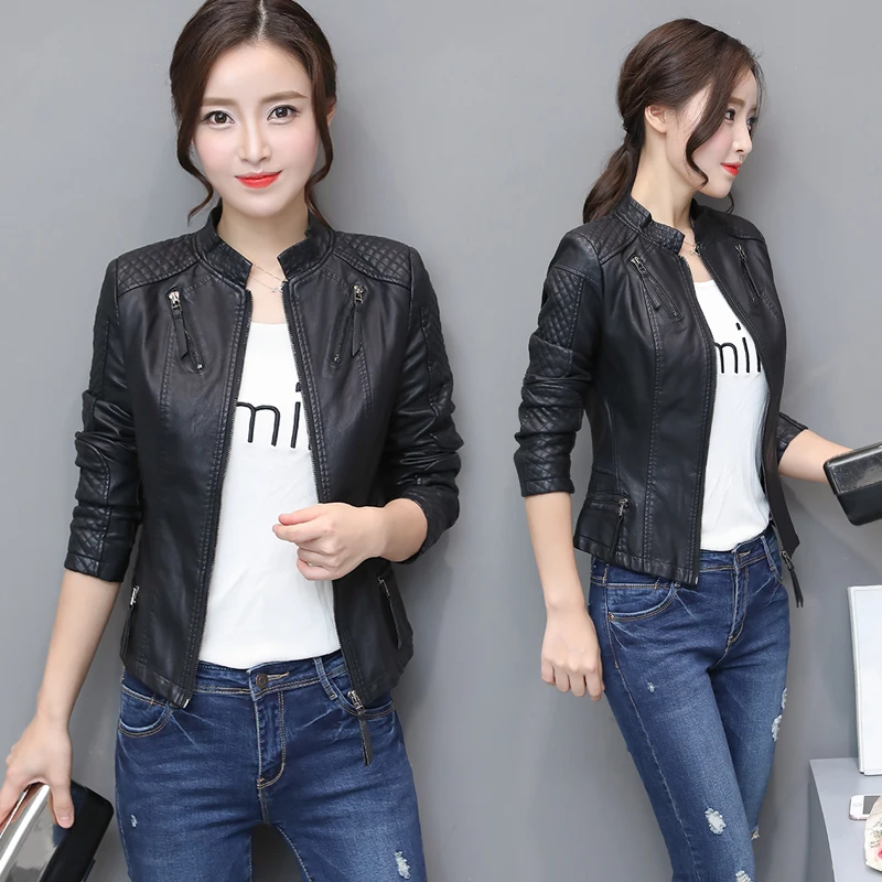 Женская байкерская куртка из искусственной кожи Повседневная тонкая мягкая
