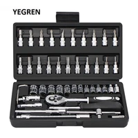 46 pieces car repair tool sets ratchet wrench with hexagon pozi cross slotted batch screwdriver head hand tool kit for home