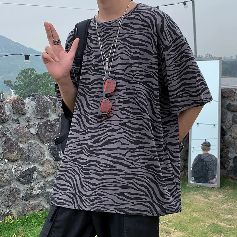 

Летняя полосатая футболка Мужская модная контрастная цветная Повседневная хлопковая Футболка Мужская Уличная свободная футболка с коротк...