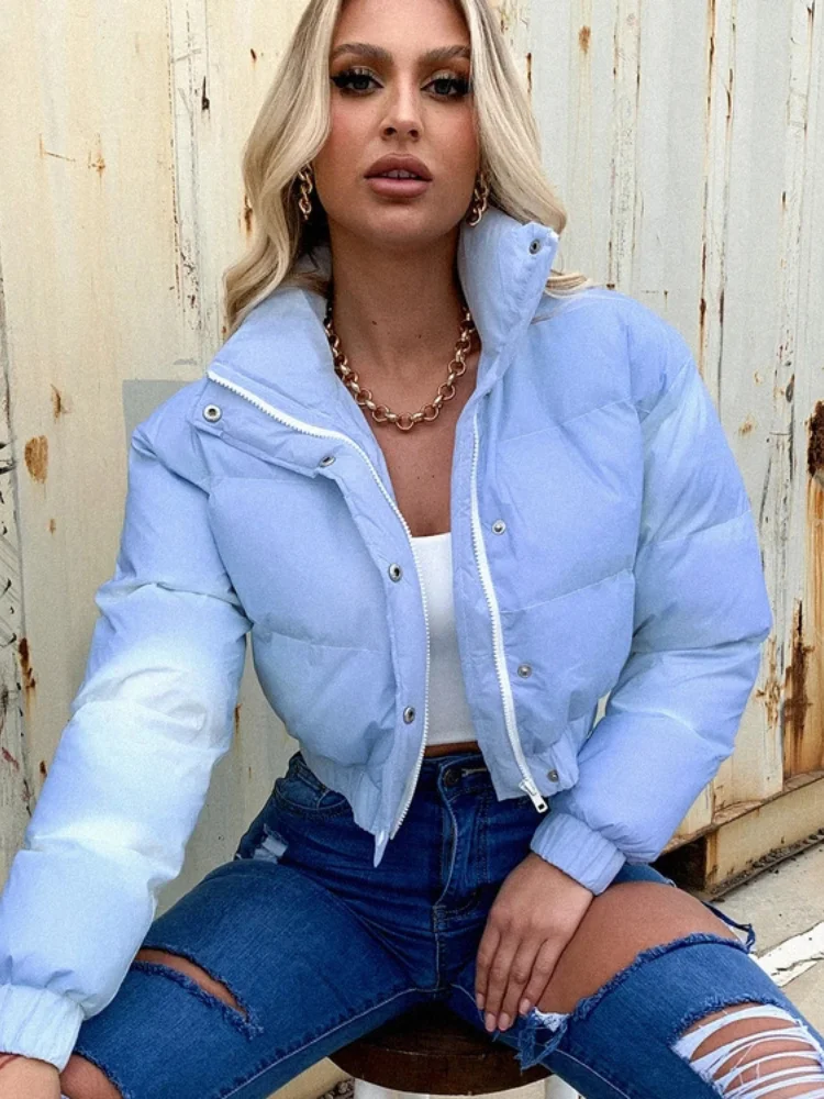 2021 Winter Women Parkas Jackets Slim Stand Collar Women's Coat Female Solid Color Zipper Short Jacket Thick Casual Outwear