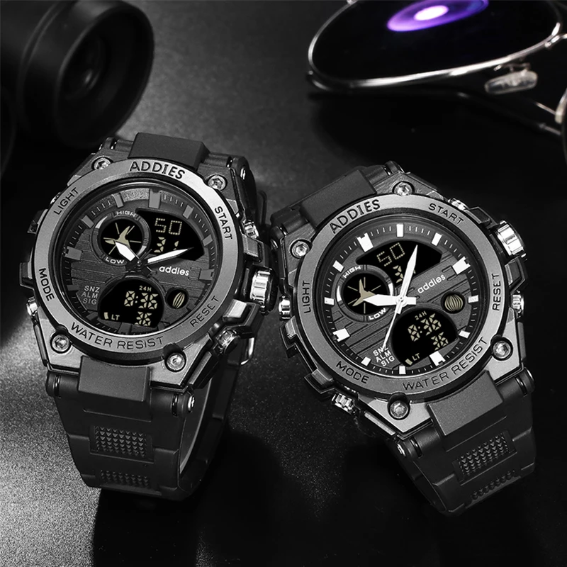 Мужские спортивные часы Addies MY1818 водонепроницаемость 30 м с подсветкой полный