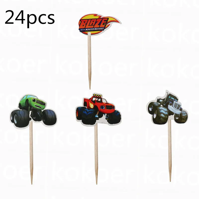 24pcs Kokoer Blaze and the Monster Machines набор для вечеринки на день рождения, бумажный стаканчик, тарелка, Детские вечерние принадлежности для мальчиков - Цвет: 24pcs