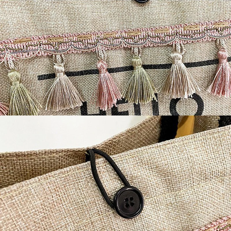 

Women Tassel Handbag Large Capacity Lady Tassel Shoulder Bag Female Linen Printed Totes Casual Girls Travel Shopping Bag