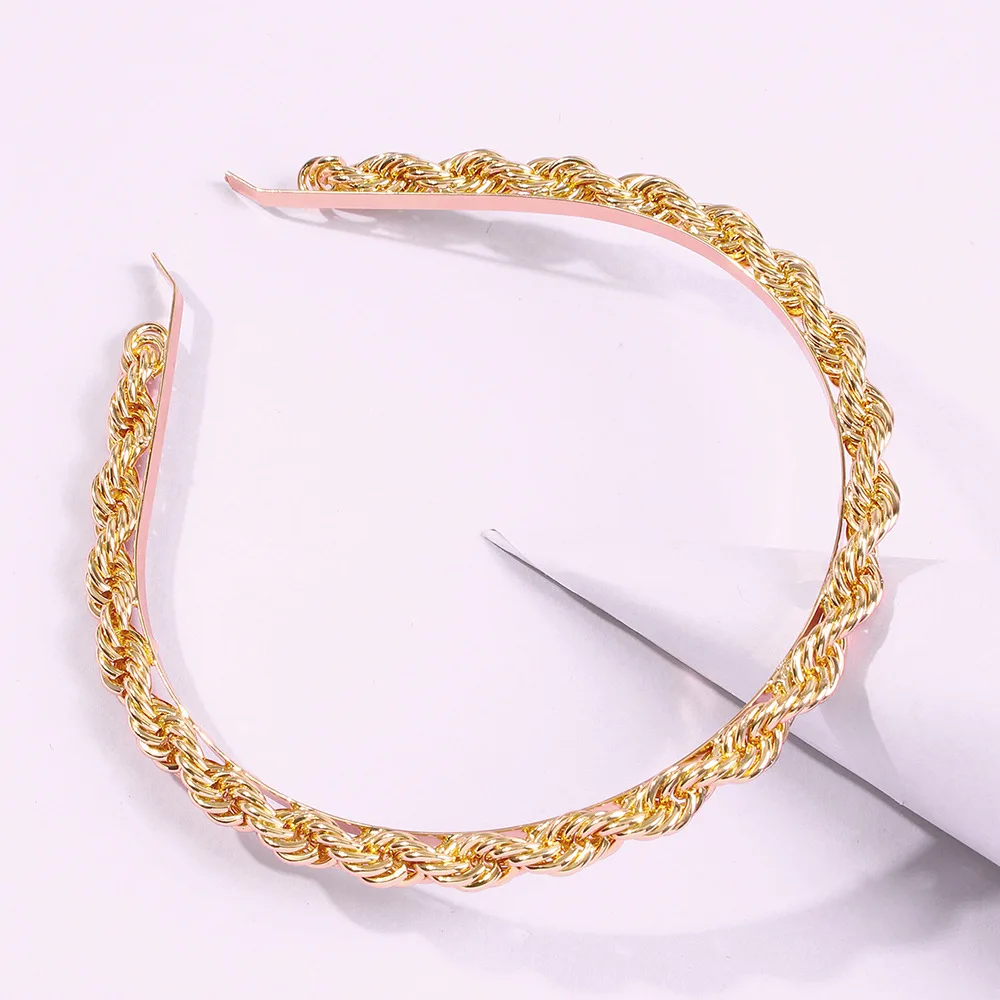 Повязка на голову женская из металлического сплава золотистая толстая