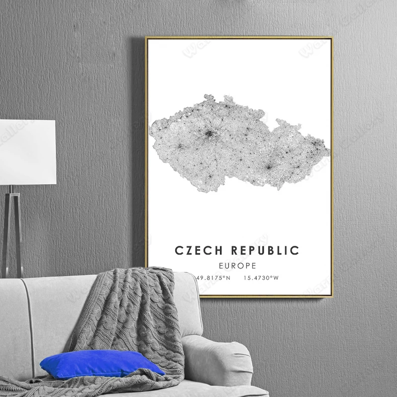Черно-белая карта восточного города чешского плакат HD печать настенное