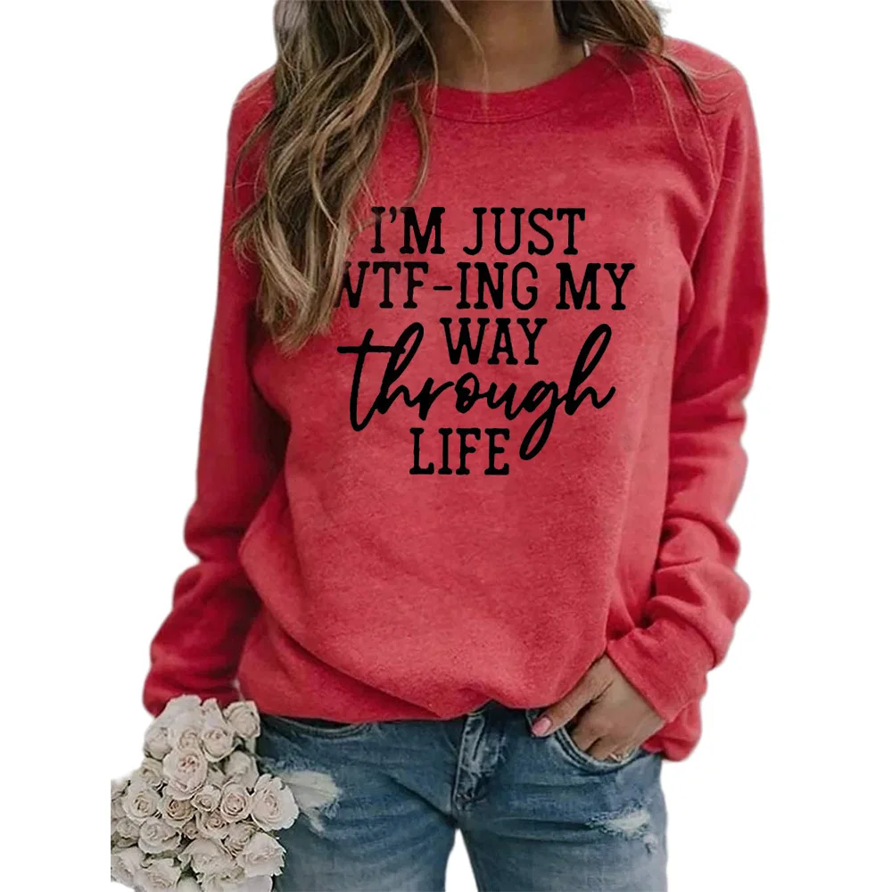 

Spring new women's sweater ing my way through life printed round neck long sleeve sweater