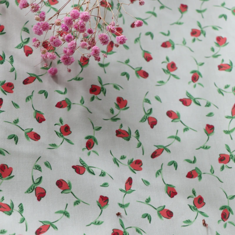 Floating Flora Rose Red 80S Poplin Tissun liberty Cotton Fabric For Kids Baby Sewing Cloth Dresses Skirt DIY Printed Designer