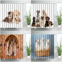 funny cats dogs shower curtain sets cute animals pet brown modern bathroom decor polyester fabric bathtub curtains with hooks