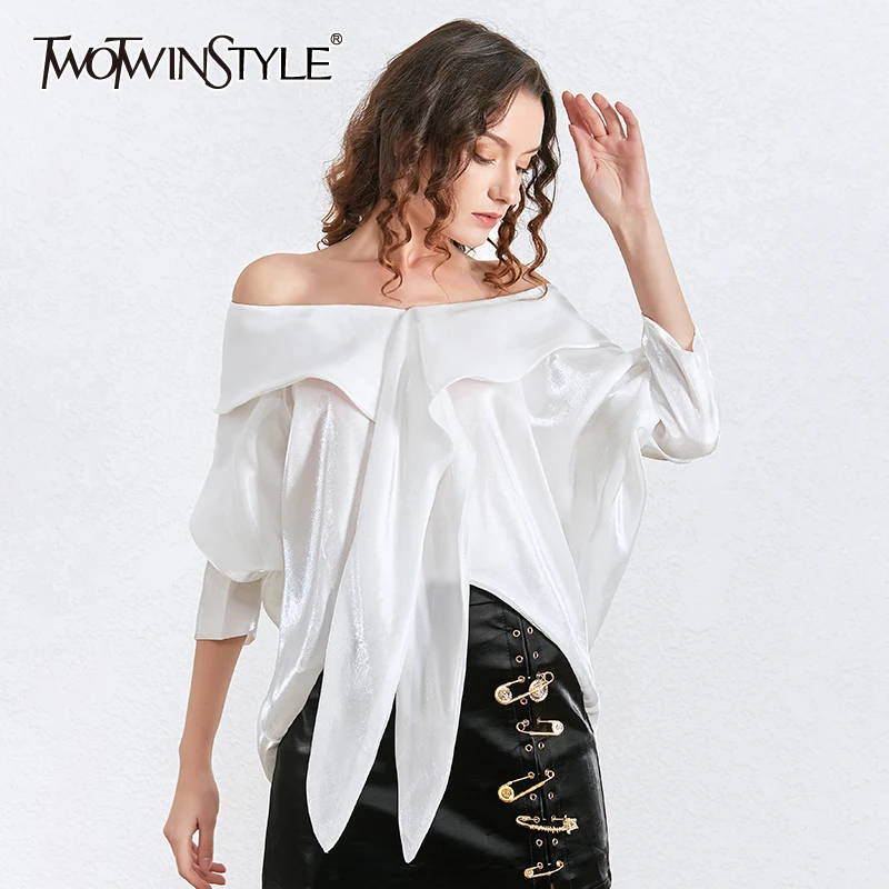 Женская блузка TWOTWINSTYLE летняя с рукавом фонариком и стоячим воротником|Блузки| |