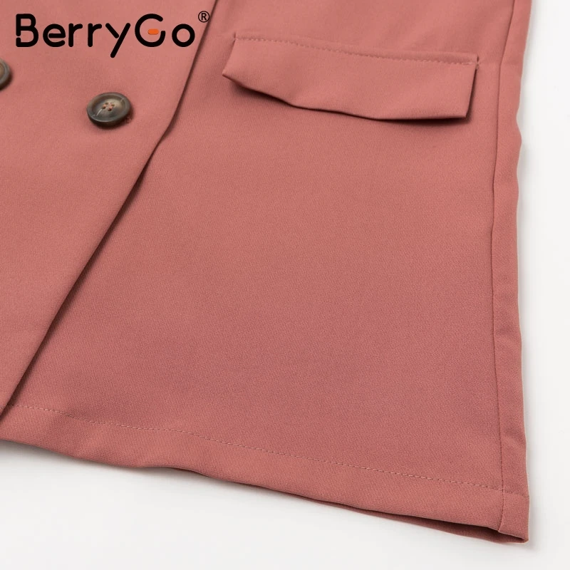 BerryGo элегантный офисный Женский блейзер из двух предметов, костюмы, повседневный уличная Блейзер, комплекты с пуговицами и карманами, пояс с поясом, Женский костюм с шортами