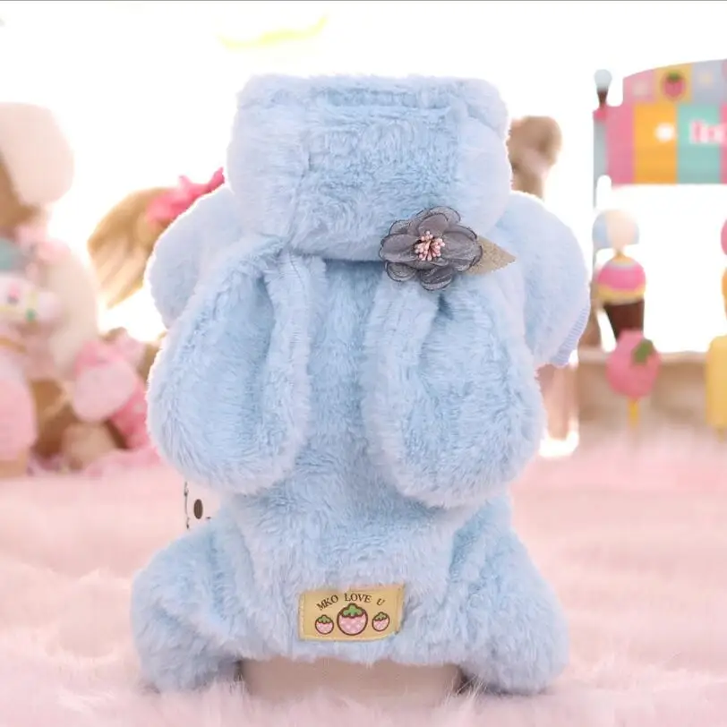 Bunny Blue Зимние комбинезоны для собак из флиса с изображением мультипликационной свинки, кролика, одежда с принтом в виде собак Тедди девочки с закрытым XS S M L XL - Цвет: Bunny Blue