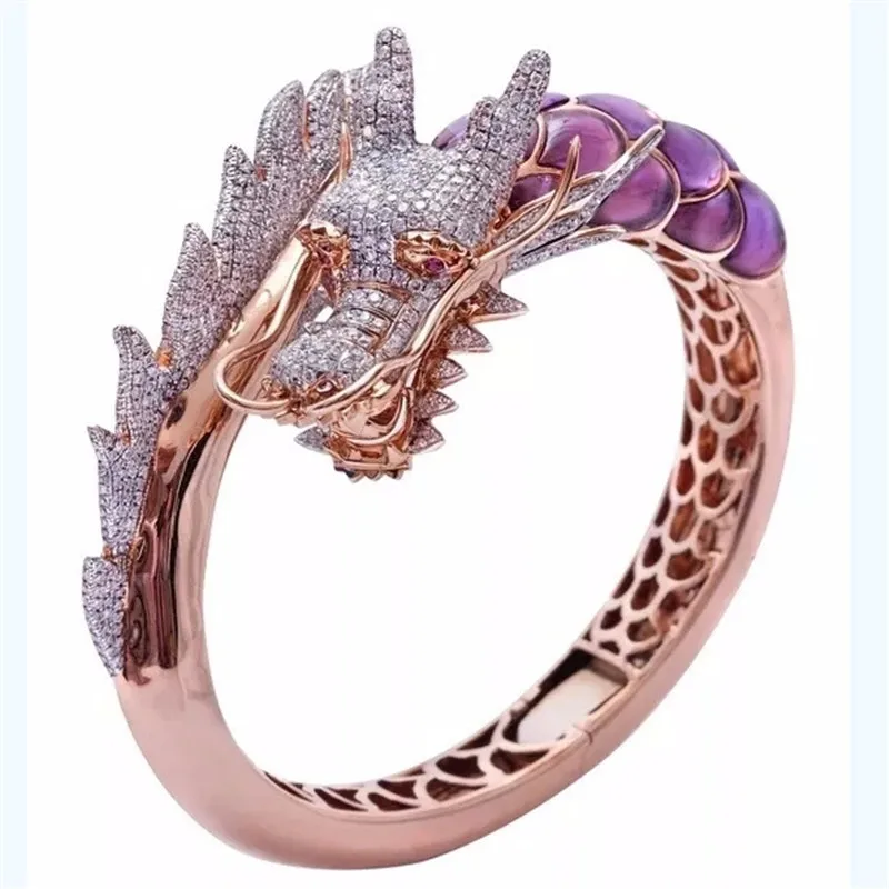 Purple Dragon Crystal Rings Women Fashion Vintage Punk Ring Men Jewelry Rose Golden Ladies Rings Female Engagement Ring Women