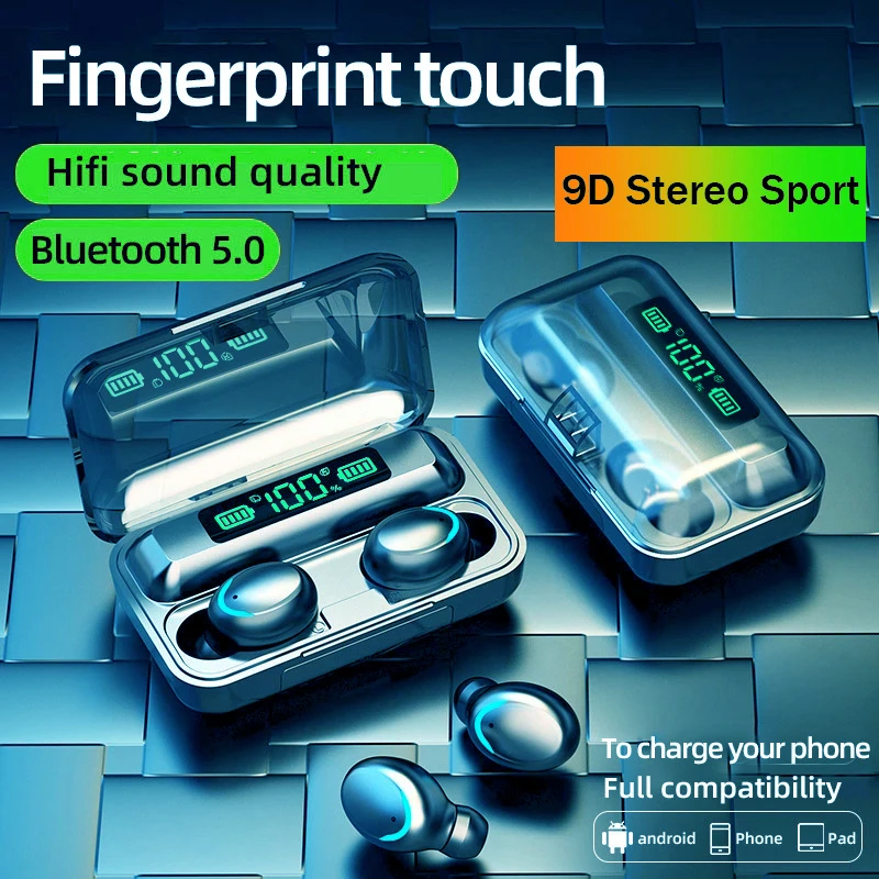 

TWS F9 беспроводные Bluetooth 9D наушники 5,0 стерео спортивные наушники Bluetooth наушники с микрофоном зарядная коробка для смартфонов наушники