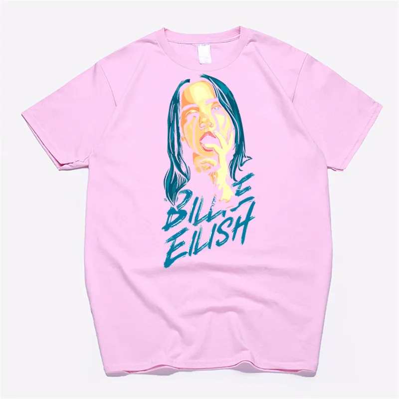T87A-pink Для женщин Billie Eilish хлопковая футболка унисекс скейтборд Рождественская Футболка женская одежда для девочек уличная рубашка - Цвет: T87A-pink