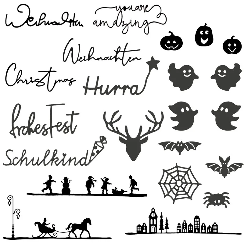 Хэллоуин Рождественские буквы олень сани металлические Вырубные штампы