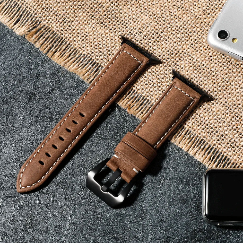 

Genuine Leather strap For Apple Watch Band 44 mm 40mm 38 mm 42mm iwatch Retro watchband pulseira Apple watch series 5 4 3 2 se 6