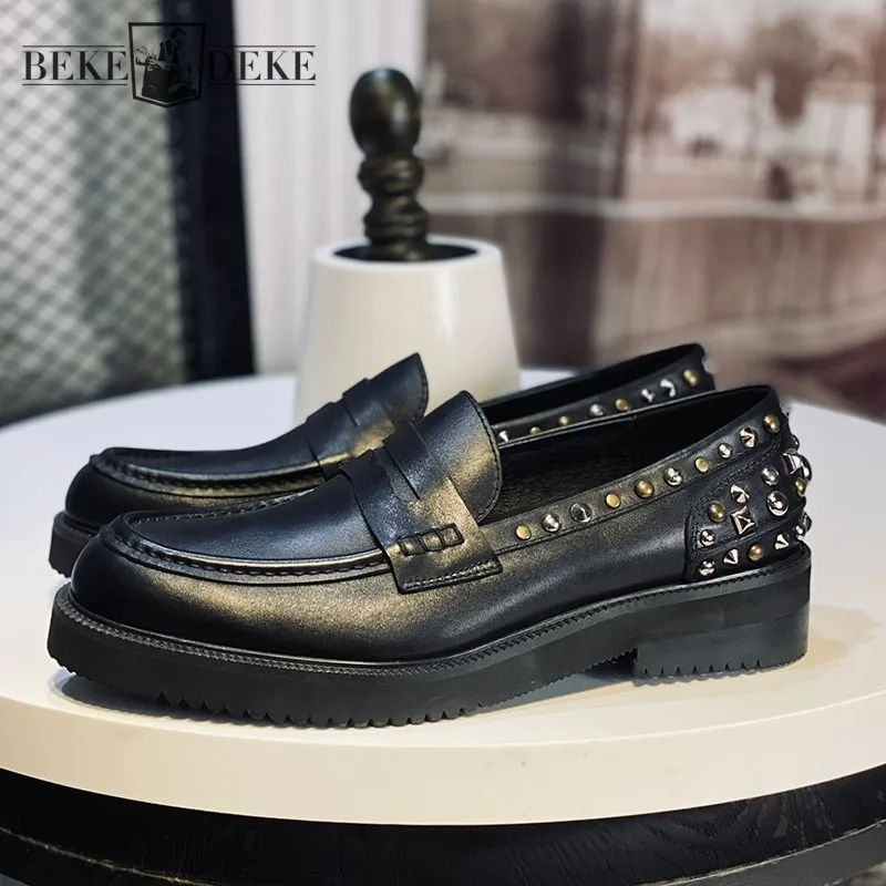 

Top Quality Real Leather Shoes Men Handmade Casual Mens Formal Shoes Slip On Business Office Shoes Size Platform Loafers