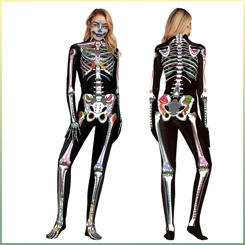 

Halloween Women Cosplay Costume Sexy Scary Shapewear Girls Carnival Party Jumpsuit Skeleton Printing Fancy Punk Suit 2022 New