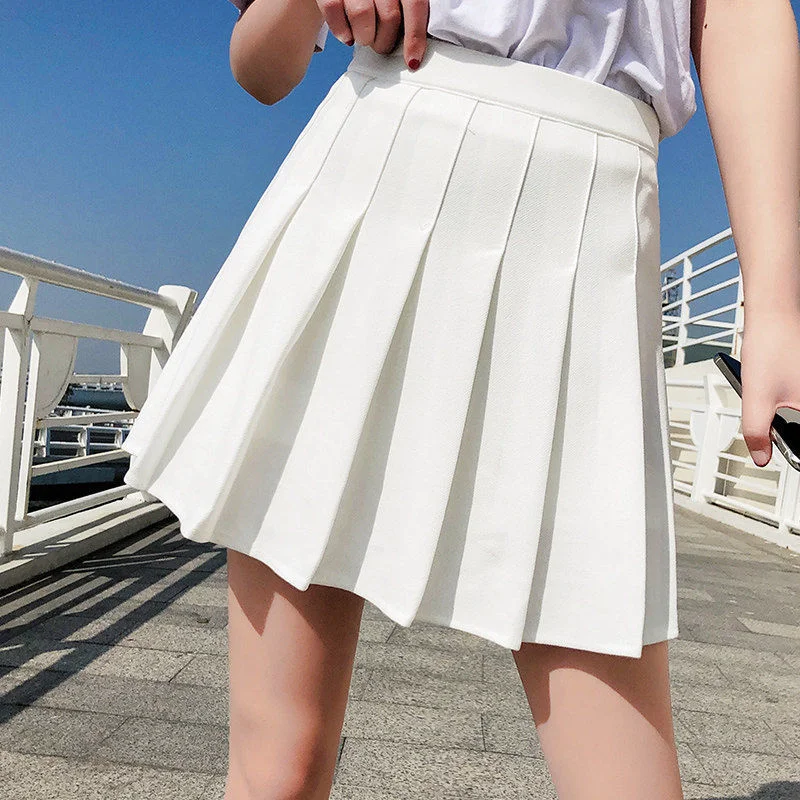 

Women High Waist Pleated Skirt 2021 Summer Autumn Casual Kawaii A-line White Skirts Japanese School Uniform Mini Skirt For Girls