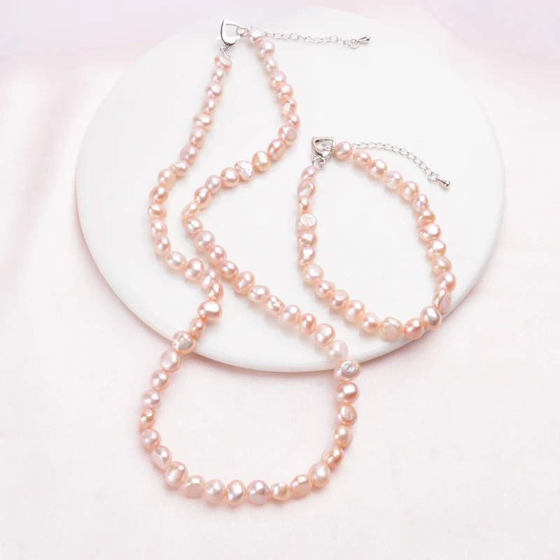 Женский ювелирный комплект из жемчуга ASHIQI ожерелья и браслета с натуральным