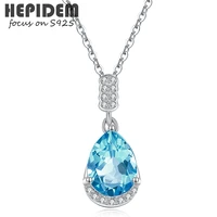 hepidem 100 really topaz 925 sterling silver pendant necklace 2021 women blue gemstones s925 choker statement with chain h005