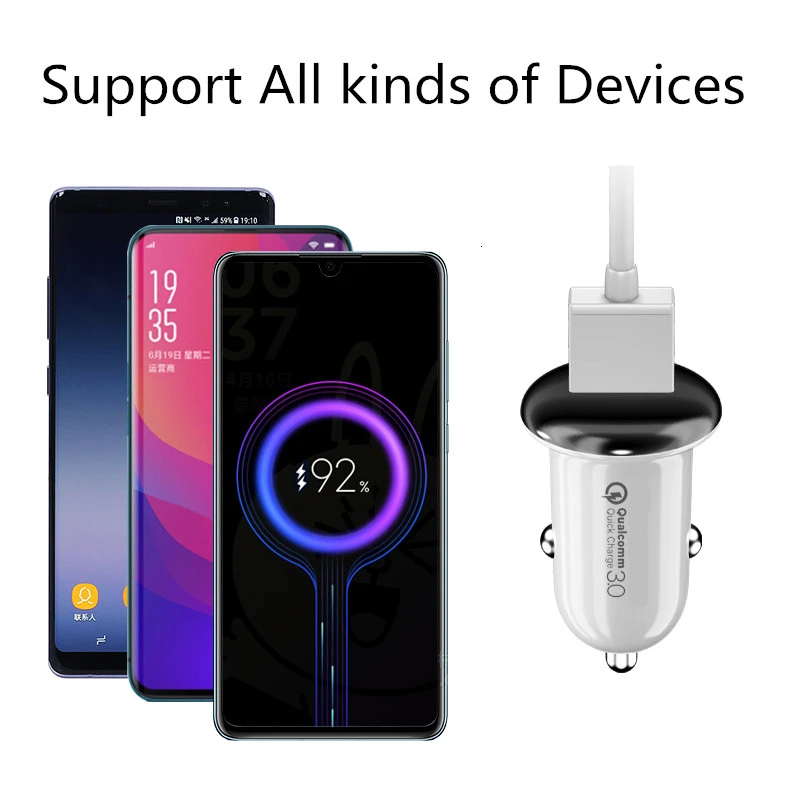 QC3.0 мини usb зарядное устройство для авто с контрастным Зарядное Мобильный телефон