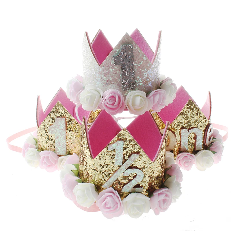 

6 Стиль праздничный головной убор для День рождения Головные уборы для малышей с вышитым цветком и Тип волос в виде короны подарки для детей